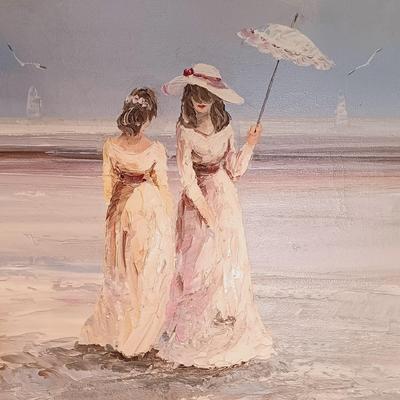 LOT 123A: Marie Charlot 'Figures on Beach' Oil Painting