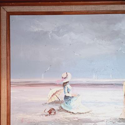 LOT 123A: Marie Charlot 'Figures on Beach' Oil Painting