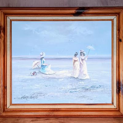 LOT 123A: Marie Charlot 'Figures on Beach' Oil Painting