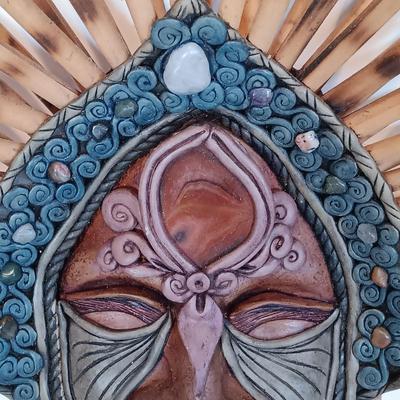 LOT 128A: New Age / Contemporary Clay Masks, Tapestry, Bamboo Mirror & Books