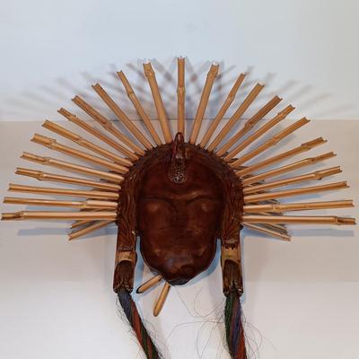 LOT 128A: New Age / Contemporary Clay Masks, Tapestry, Bamboo Mirror & Books