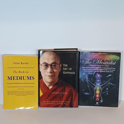 LOT 128A: New Age / Contemporary Clay Masks, Tapestry, Bamboo Mirror & Books