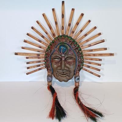 LOT 128A: New Age / Contemporary Clay Masks, Tapestry, Bamboo Mirror & Books