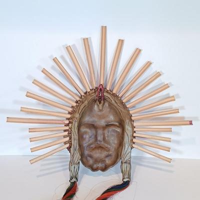 LOT 128A: New Age / Contemporary Clay Masks, Tapestry, Bamboo Mirror & Books