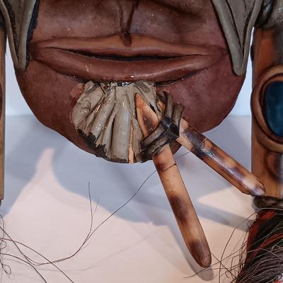 LOT 128A: New Age / Contemporary Clay Masks, Tapestry, Bamboo Mirror & Books