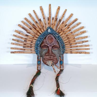 LOT 128A: New Age / Contemporary Clay Masks, Tapestry, Bamboo Mirror & Books