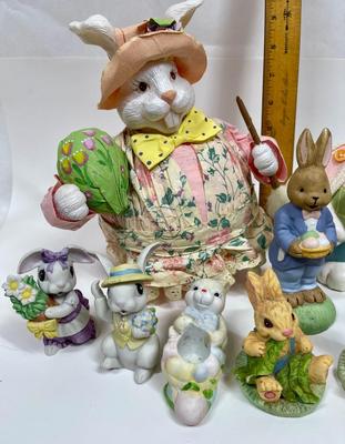 Easter Figurine Lot: 9 Bunnies, Various Sizes and Materials
