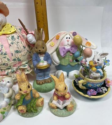 Easter Figurine Lot: 9 Bunnies, Various Sizes and Materials