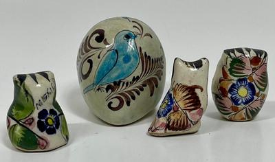 Lot Of Vintage Owl Tonala Mexican Folk Art Hand Painted Ceramic Pottery Mexico