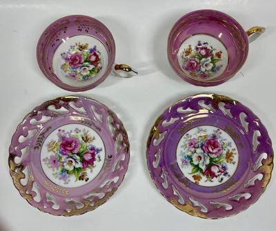 Vintage Del Coronado Nasco Opalescent Rose Tea Cup and Saucer Pair