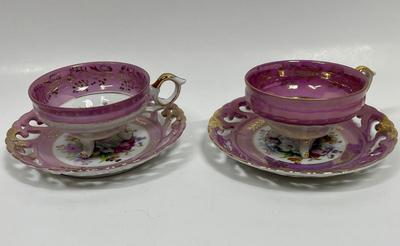 Vintage Del Coronado Nasco Opalescent Rose Tea Cup and Saucer Pair