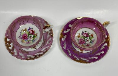 Vintage Del Coronado Nasco Opalescent Rose Tea Cup and Saucer Pair