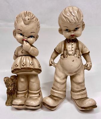 Vintage Little Boy with Two Empty Pockets, Little Girl & Dog Figurines Ceramic