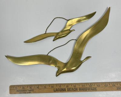 Set Of 2 Vintage Brass Flying Seagulls Birds Wall Hanging Home Decor MCM