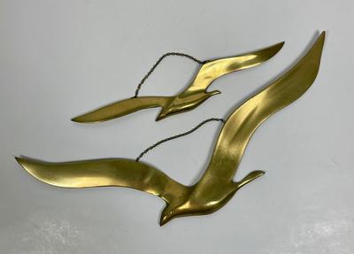 Set Of 2 Vintage Brass Flying Seagulls Birds Wall Hanging Home Decor MCM