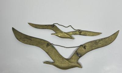 Set Of 2 Vintage Brass Flying Seagulls Birds Wall Hanging Home Decor MCM