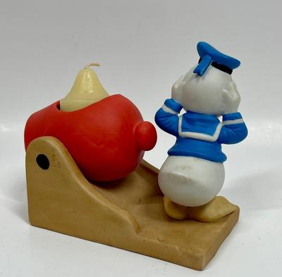 Vintage Disney Gift Ware Porcelain Donald Duck Cannon Figurine Tea Light Candle Holder