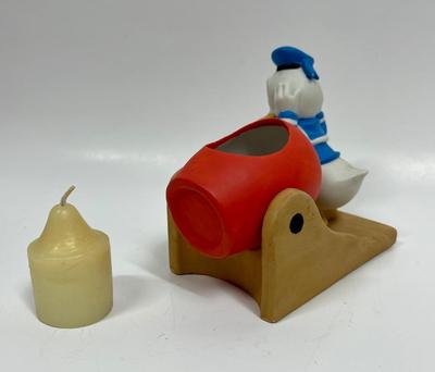 Vintage Disney Gift Ware Porcelain Donald Duck Cannon Figurine Tea Light Candle Holder