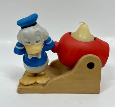Vintage Disney Gift Ware Porcelain Donald Duck Cannon Figurine Tea Light Candle Holder