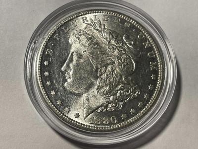 1880-S MS60/UNCIRCULATED CONDITION MORGAN SILVER DOLLAR AS PICTURED. FREE DOMESTIC SHIPPING.