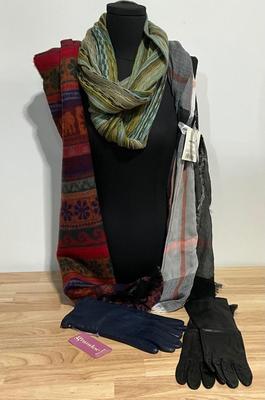 Scarves and leather gloves