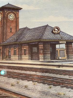 Framed Great Northern (Fargo) Depot - hand-painted print