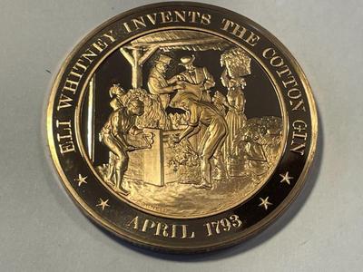 1793 ELI WHITNEY INVENTS THE COTTON GIN FRANKLIN MINT PROOF BRONZE MEDAL (MEDAL #50). FREE DOMESTIC SHIPPING.
