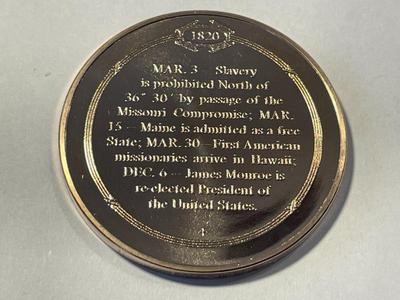 1820 MISSOURI COMPROMISE LIMITS SPREAD OF SLAVERY FRANKLIN MINT PROOF BRONZE MEDAL (MEDAL #52). FREE DOMESTIC SHIPPING.