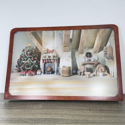 LOT 301B: Vintage Retired Disney Christmas Snow White and the Seven Dwarfs Ashton Drake Galleries Porcelain Dolls w/ Wooden Backdrop