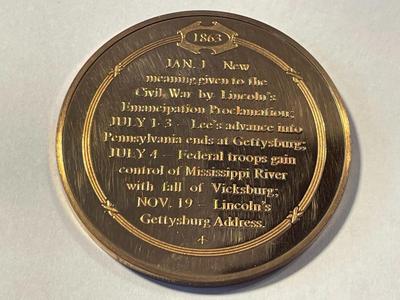 1863 THE TIDE TURNS AT GETTYSBURG FRANKLIN MINT PROOF BRONZE MEDAL (MEDAL #56). FREE DOMESTIC SHIPPING.