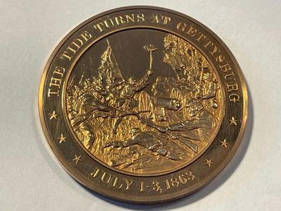 1863 THE TIDE TURNS AT GETTYSBURG FRANKLIN MINT PROOF BRONZE MEDAL (MEDAL #56). FREE DOMESTIC SHIPPING.