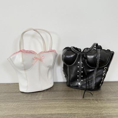 LOT 302B: Corset Purses - Black Far Nine w/ Tag & White w/ Pink Lace