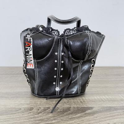 LOT 302B: Corset Purses - Black Far Nine w/ Tag & White w/ Pink Lace