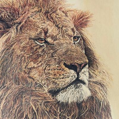 LOT 313A: Vintage Phil Prentice Lion Print & Small Metal Frame Chair