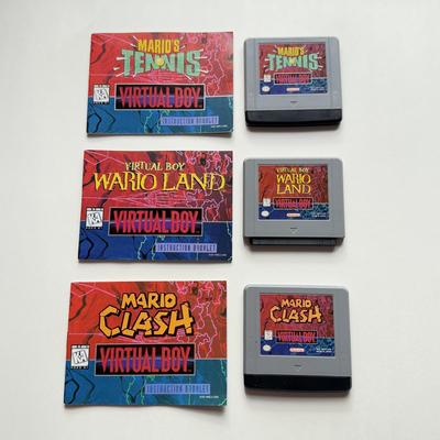 LOT 314B: Nintendo Virtual Boy Game Cartridges w/ Instruction Booklets - Mario Clash, Wario Land & Mario’s Tennis