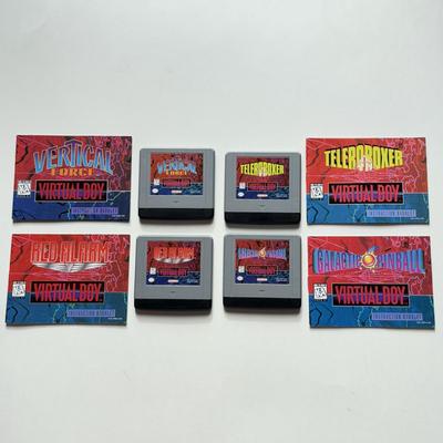 LOT 315B: Nintendo Virtual Boy Game Cartridges w/ Instruction Booklets - Vertical Force, Teleroboxer, Galactic Pinball & Red Alarm