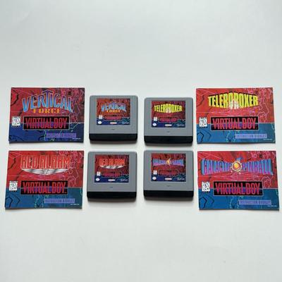 LOT 315B: Nintendo Virtual Boy Game Cartridges w/ Instruction Booklets - Vertical Force, Teleroboxer, Galactic Pinball & Red Alarm