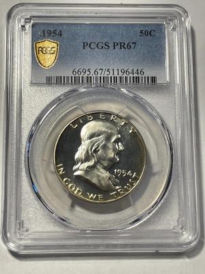 PCGS CERTIFIED 1957 PROOF67 CAMEO? FRANKLIN SILVER HALF DOLLAR AS PICTURED. FREE DOMESTIC SHIPPING.