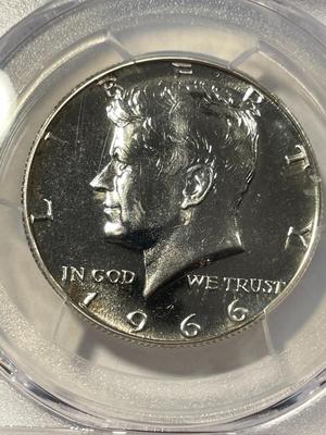 PCGS RARE CERTIFIED 1966 "N0-FG" SP-64 SMS FS-901 KENNEDY SILVER HALF DOLLAR AS PICTURED. FREE DOMESTIC SHIPPING.