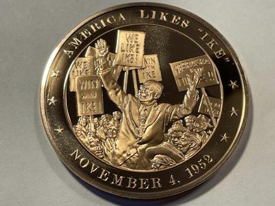1952 AMERICA LIKES "IKE" FRANKLIN MINT PROOF BRONZE MEDAL (MEDAL #107). FREE DOMESTIC SHIPPING.