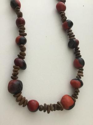 Beautiful red woood type and shell statement necklace