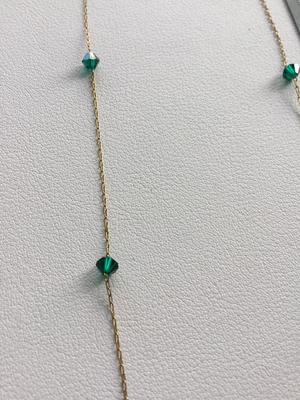 Gold tone green beaded collar necklace