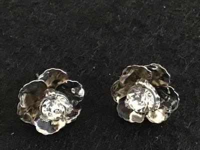 Rhinestone Flower Silver Tone Earrings