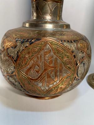 Etched brass Middle Eastern vases