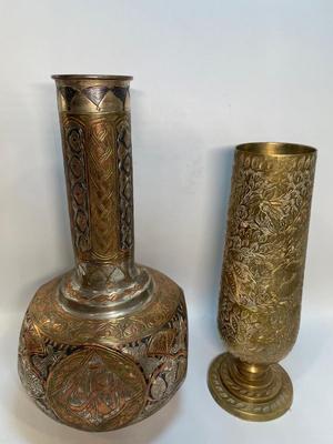 Etched brass Middle Eastern vases