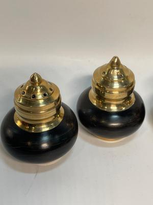 Mid-Century Ebony & Brass Salt & Pepper Sets