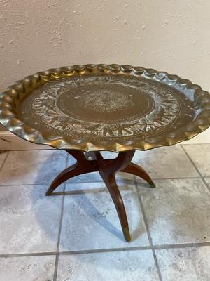 MCM Moroccan Brass Pie Crust Edge Elephant Coffee Table