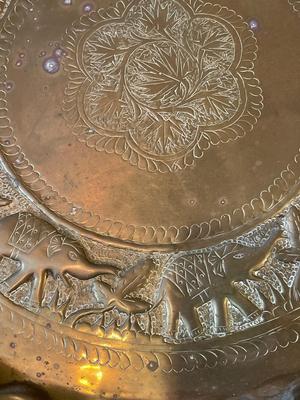 MCM Moroccan Brass Pie Crust Edge Elephant Coffee Table
