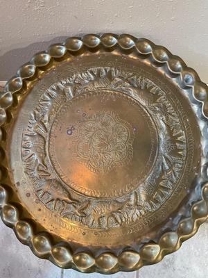 MCM Moroccan Brass Pie Crust Edge Elephant Coffee Table