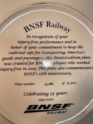 BNSF Railway 25th Anniversary Plate